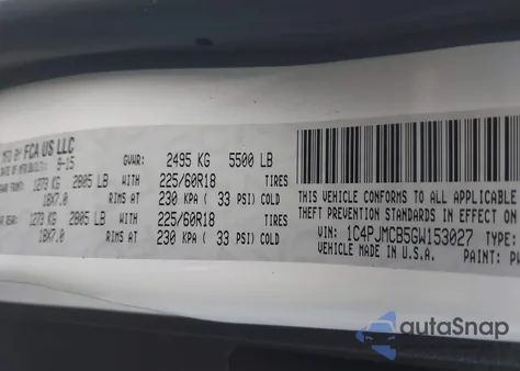 2016 Jeep Cherokee Altitude from USA, damaged, VIN 1C4PJMCB5GW153027